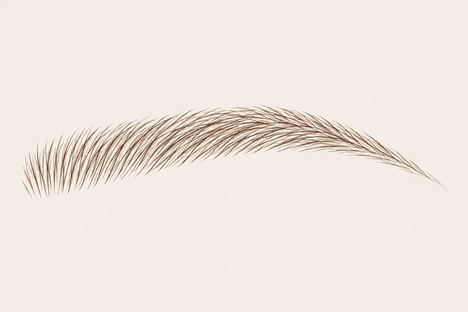 Illustration of nano brow pigment: separate curved hair-like strokes with visible spaces between them.